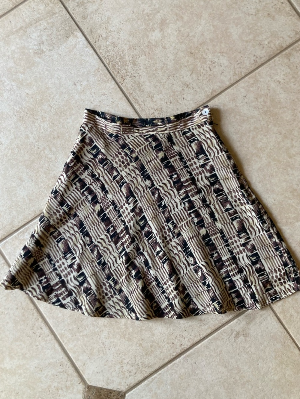 Beige and Black Printed A-Line Skirt